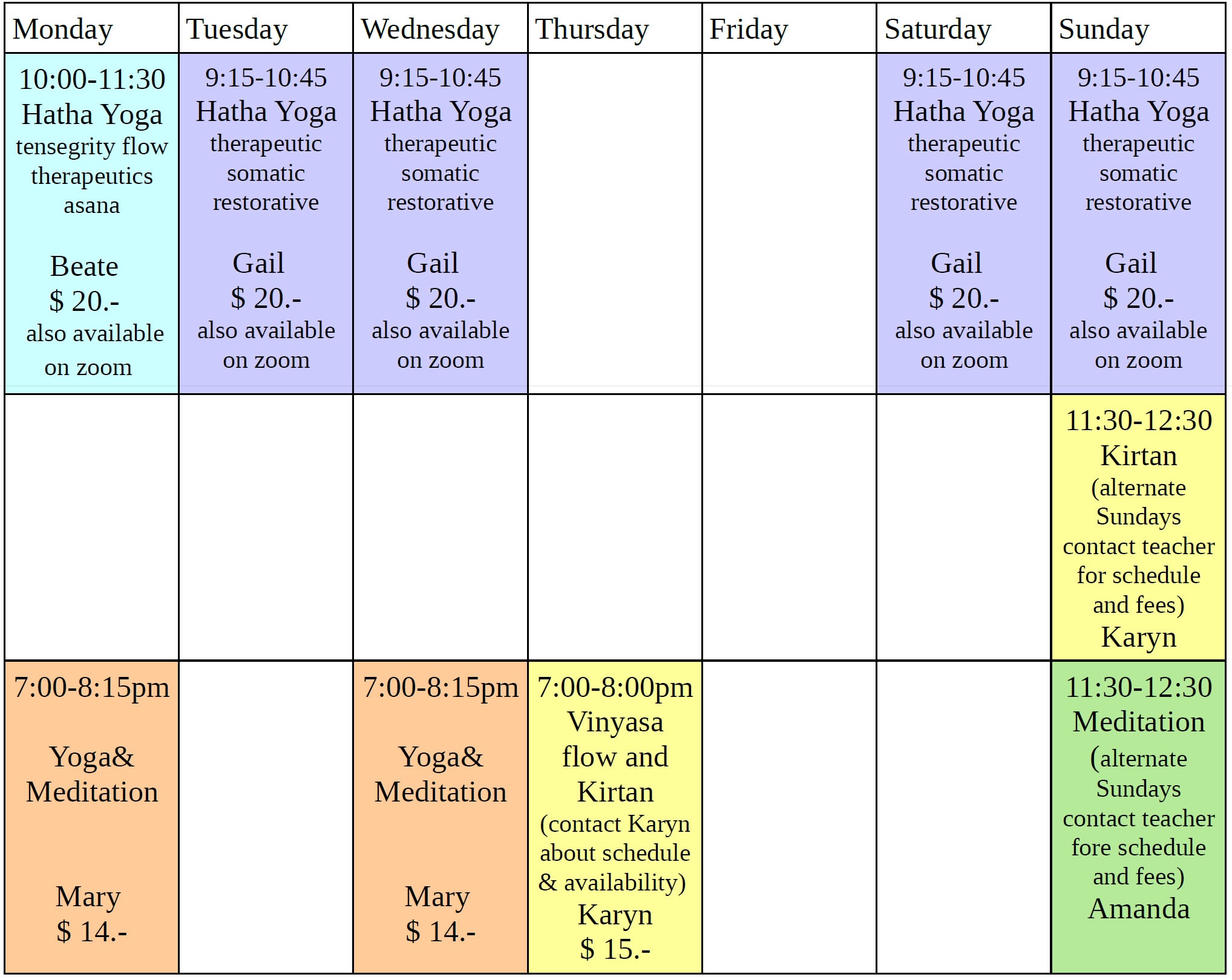 the Dancing Cat current schedule